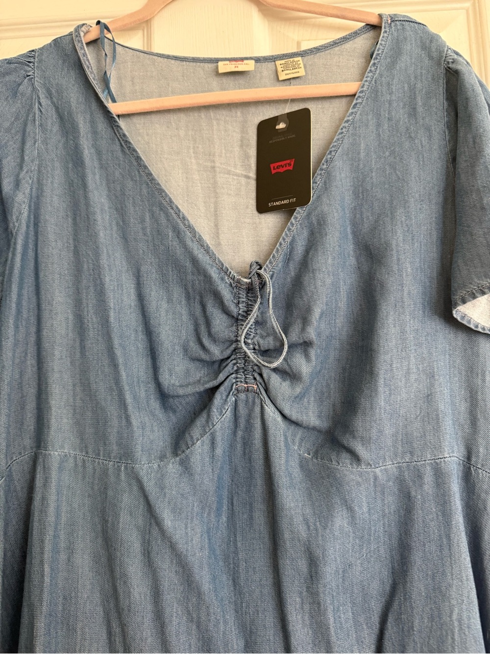 Levi's Light Blue Denim Tie-Front V-Neck Dress